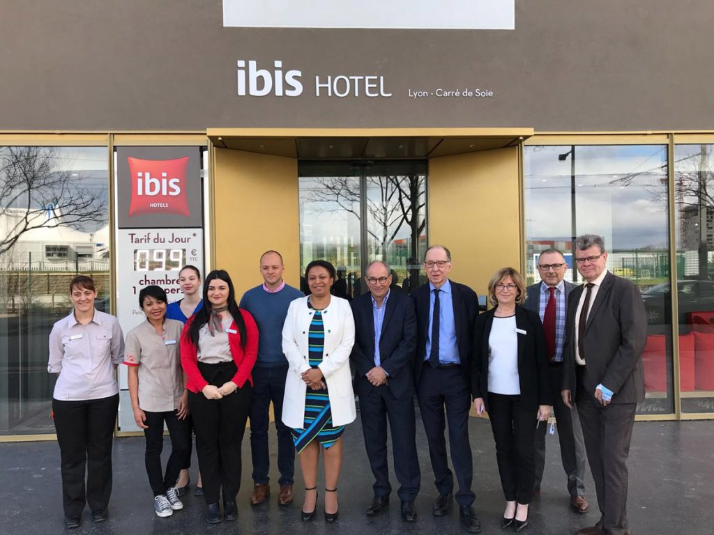 Inauguration de l'hôtel IBIS au Carré de Soie, le 11 avril 2018